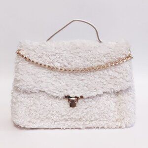 New Day Sherpa Clutch – Cream Faux Shearling – Winter Boho Purse with Gold A